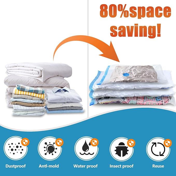 Vacuum Storage Bags for Travel with Electric Air Pump,15 Pack(3 Jumbo,3 Large,3 Medium,3 Small,3 Roll Up Bags) Double Zip Seal Space Saver Bag for Comforters,Clothes,Mattress,Blanket, Duvets