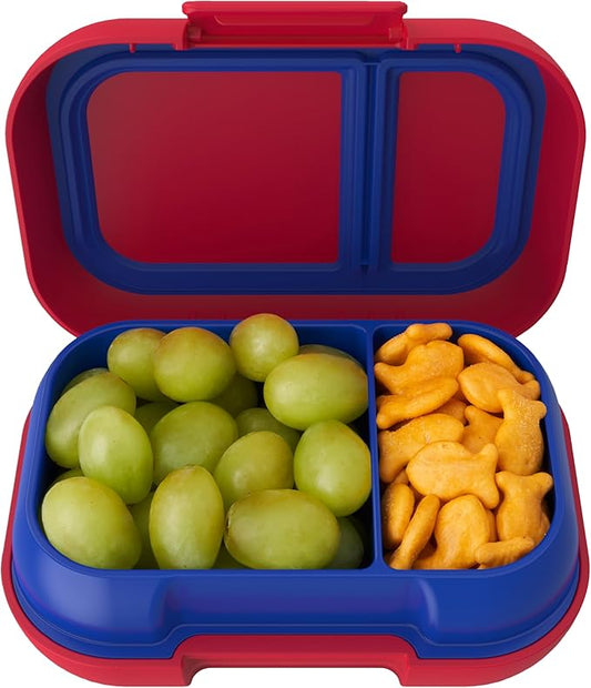 Bentgo Kids Snack - 2 Compartment Leak-Proof Bento Box Container for Snacks and Small Meals, Easy-Open Latch, Dishwasher Safe, BPA-Free for School, Daycare, & Sports - Ideal for Ages 3+ (Red/Royal)