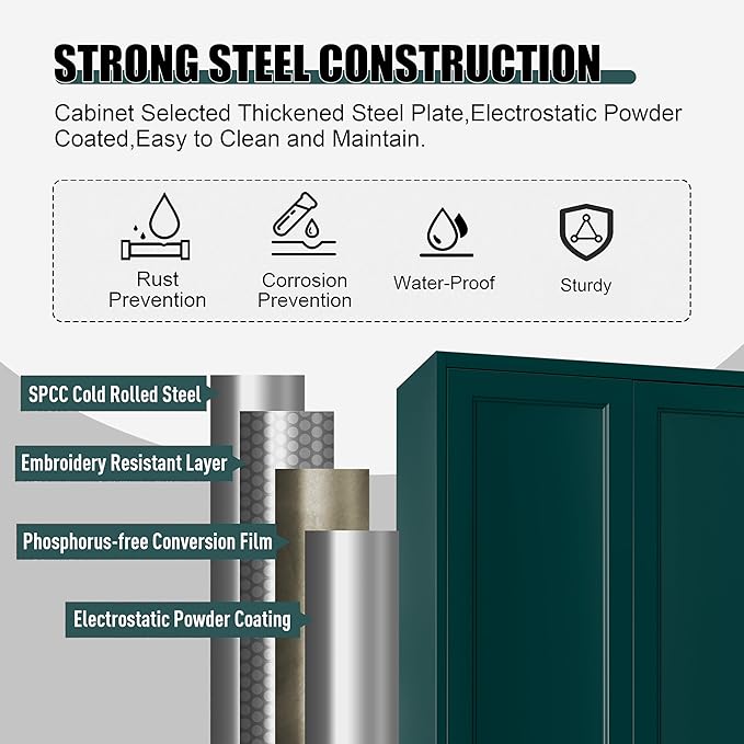 71" Tall Metal Storage Cabinet, Kitchen Pantry Storage Cabinets with Doors and 4 Shelves, Food Pantry Cabinet, Large Cupboard, Utility Steel Cabinets for Dining, Kitchen, Living Room, Green