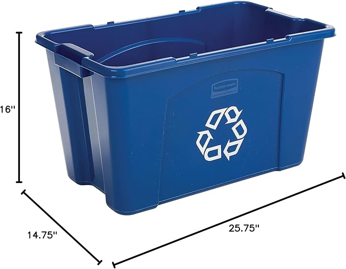 Rubbermaid Commercial Products Recycling Bin/Box for Paper and Packaging Stackable 18 GAL for Indoors/Outdoors/Garages/Homes/Commercial Facilities Blue