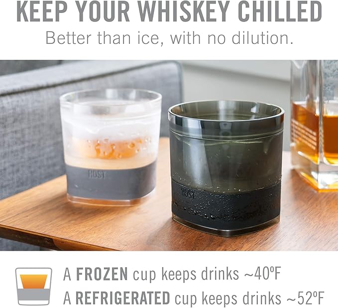 Host Freeze Cooling cup, Old Fashioned Glass with Silicone band for Bourbon, Scotch, and Whiskey, whisky gifts for men, Set of 1, Smoke