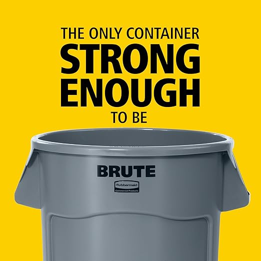 Rubbermaid Commercial Products BRUTE Heavy-Duty Round Trash/Garbage Can, 10-Gallon, Yellow, Outdoor Waste Container for Landscapers/Construction/Restaurants/Back of House/Offices/Warehouses