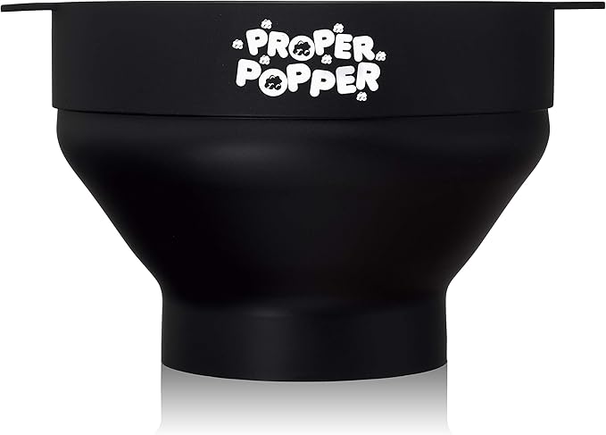 The Original Proper Popper Microwave Popcorn Popper, Silicone Popcorn Maker, Collapsible Bowl BPA Free & Dishwasher Safe - (Black)