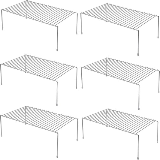 Kitchen Cabinet Shelf Organizer Set of 6, Medium (13 x 9.4 inch) Metal Wire Pantry Storage Shelves, Dish Plate Racks for Cabinets, Freezer, Counter, Cupboard Organizers and Storage, Chrome