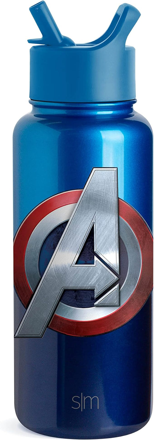 Simple Modern Officially Licensed Disney Marvel Water Bottle with Straw Lid Vacuum Insulated Stainless Steel Metal Thermos | Reusable Leak Proof Flask for Gym, Travel | Summit Collection | 32oz Shield