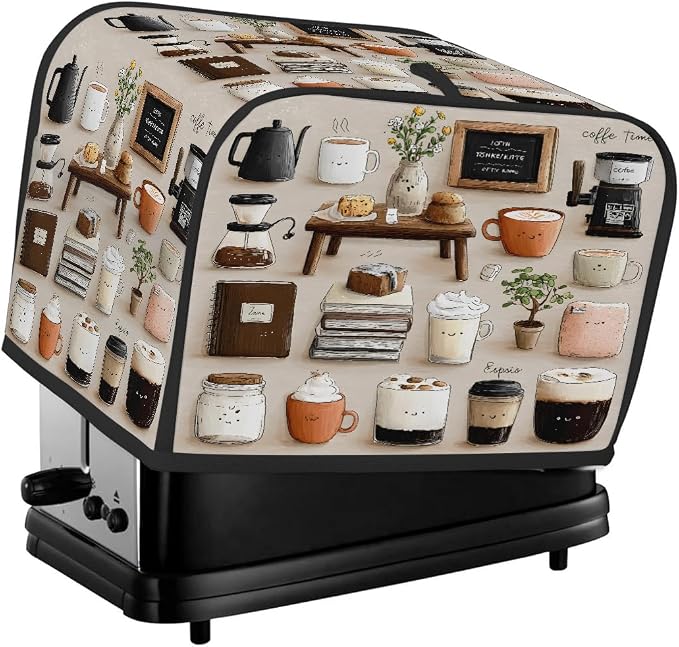 Floral Food Coffee Pattern Toaster Cover 4 Slice Wide Slot Washable Appliance by cfpolar