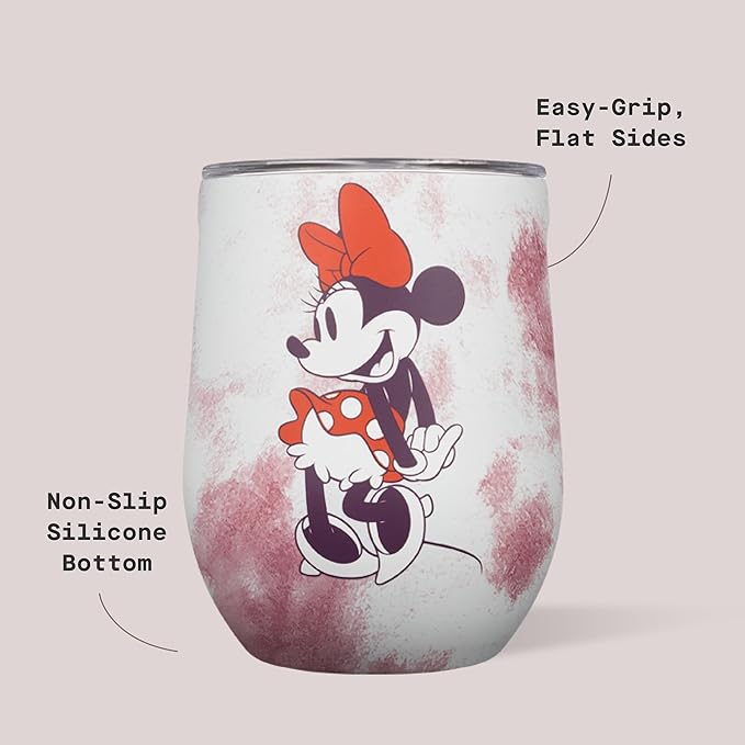Corkcicle Stemless Insulated Wine Glass Tumbler - Keeps Beverages Cold 6 Hours & Hot 3 Hours - Stainless Steel - Easy-Grip - Summer Drinkware Gift - Keeps Drink Ice Cold - 12 oz - Minnie Mouse Tie Dye