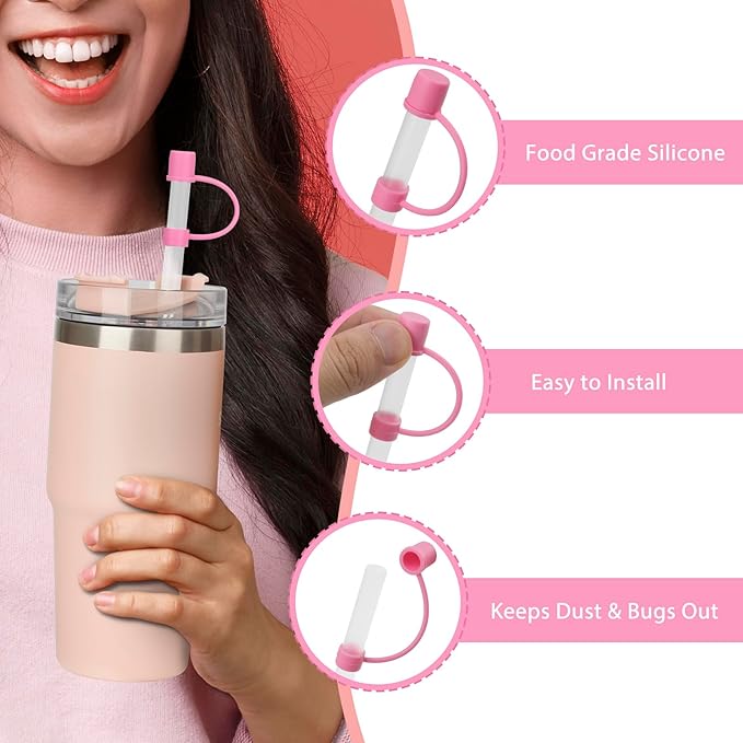 Silicone Straw Replacement compatible with Stanley Cup, with Reusable Stopper Cover, 6-piece set Accessories Fit Stanley Quencher H2.0 14/20/30/40 oz Tumbler with Handle