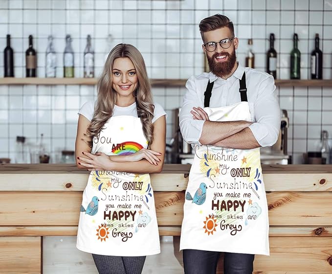 EKOBLA You Are My Sunshine Aprons Bird Cloud Sun Rainbow Waterproof Resistant Chef Cooking Kitchen BBQ Adjustable Aprons for Women Men 27x31 Inch