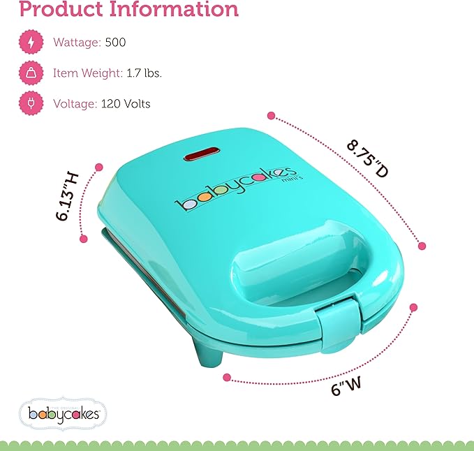 Babycakes Mini Waffle Stick Maker by Select Brands - Mini Waffle Stick Maker for Breakfast - Features Nonstick Coating & Non-Skid Feet - Kitchen Appliance - Makes 4