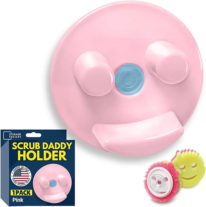 BeraTek Scrub Daddy Sponge Holder for Kitchen Sink - Stop Soggy Sponges, In Sink Sponge Holder with Suction Cup - Sponge Daddy Caddy, Scrub Mommy Compatible - Pink, 1 Pack