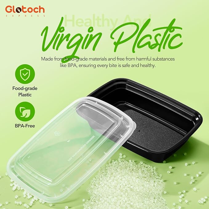 Glotoch 28oz Meal Prep Containers, 10 Pack (20-Piece) Reusable Food Storage Containers with Lids Microwave, Freezer, Dishwasher Safe - Leakproof & BPA Free Durable Plastic Lunch Box To Go Take Out