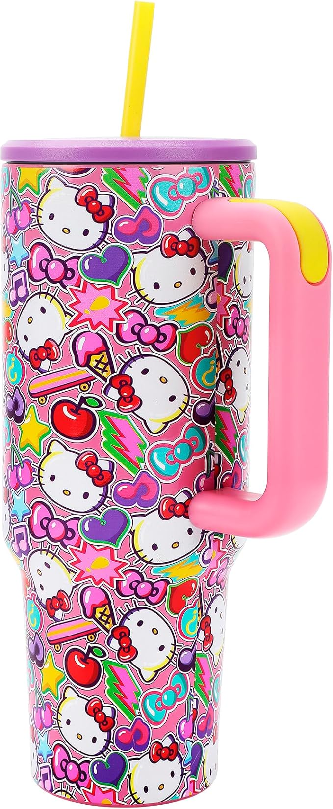 Bioworld Hello Kitty All-Over Print 40 Oz Stainless Steel Tumbler With Chunky Handle