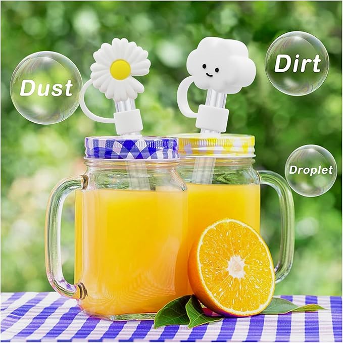 Flower Straw Cover Cap for Stanley Cup Silicone Straw Topper Compatible with 30&40 Oz Tumbler with Handle,Straw Tip Covers 10mm 0.4in for Straw Tip Covers (8Pcs Straw Cover)