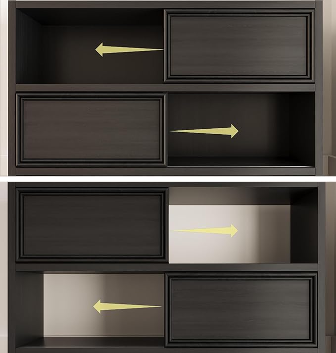 71" Black Pantry Cabinet with Charging Station, 4-Type Storage & Anti-Tip Design, Kitchen Cabinet with Sliding Door/Adjustable Shelves