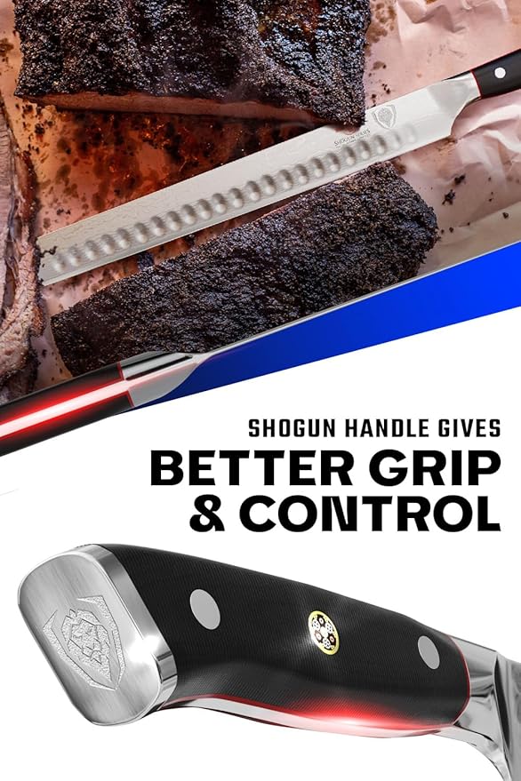 Dalstrong Carving Slicing Knife - 12 inch - Shogun Series ELITE - Granton Edge - Japanese AUS-10V Super Steel Kitchen Knife - Damascus - Vacuum Treated - Slicer Kitchen Knife - Sheath Included
