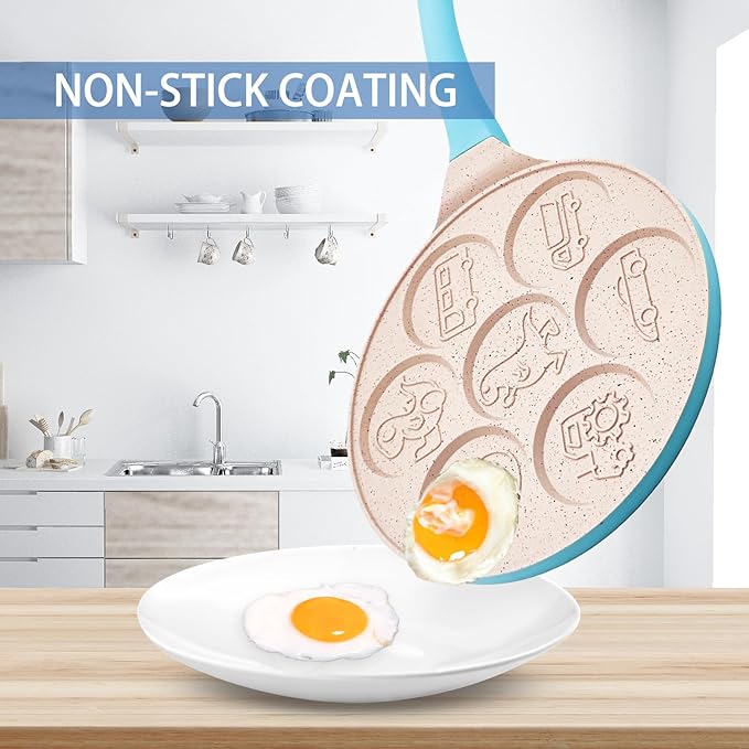 Dinosaur 7-Cup Egg Pan Omelet Pans Pancake Pan for Kids Nonstick Egg Cooker Cars Trucks Pancake Mold Egg Mold for Breakfast Sandwiches Hamburger