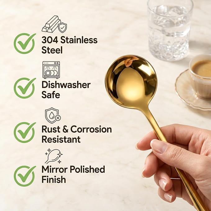 Gold Long Handle Ice Tea Spoons Set of 4, 9.4 Inch Stainless Steel Stirring - Image 3
