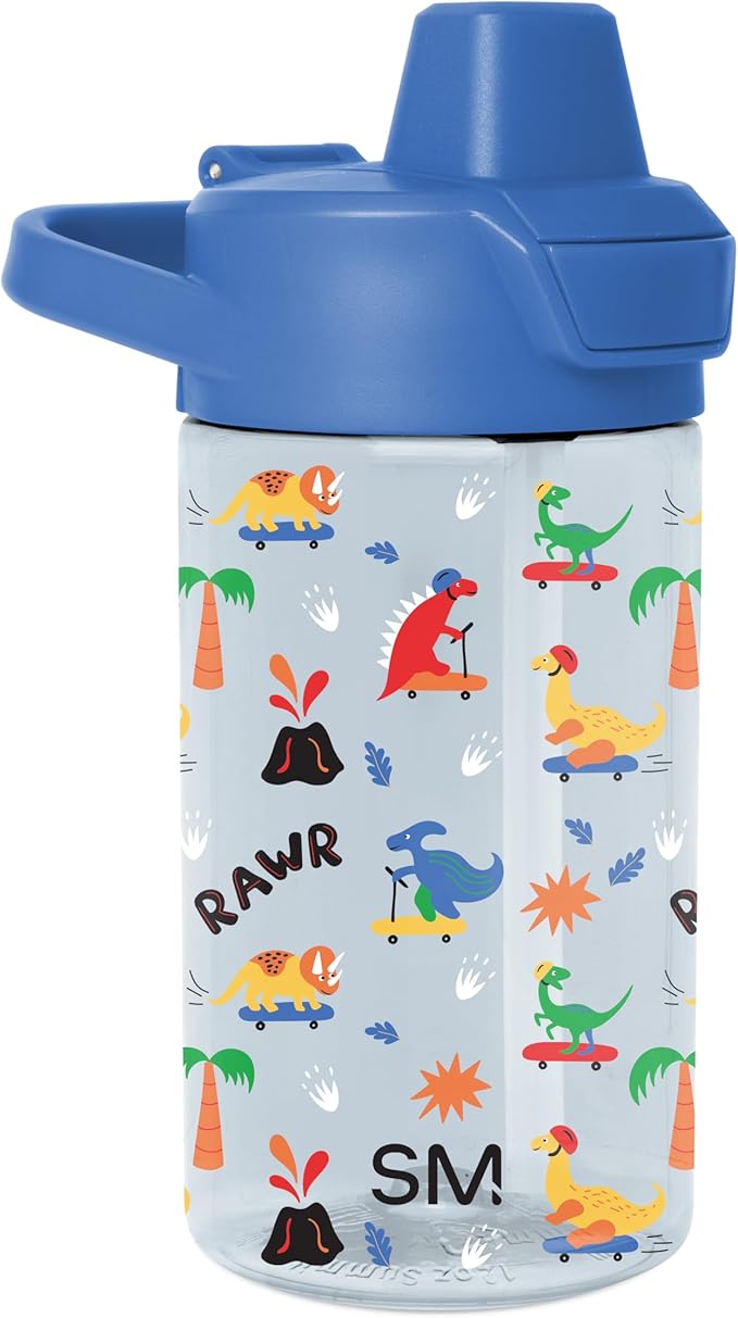Simple Modern Kids Tritan Plastic Summit Water Bottle | 12 oz BPA-Free Cup with Covered Leak Proof Straw Lid for Boys, Toddlers | Rad Dino