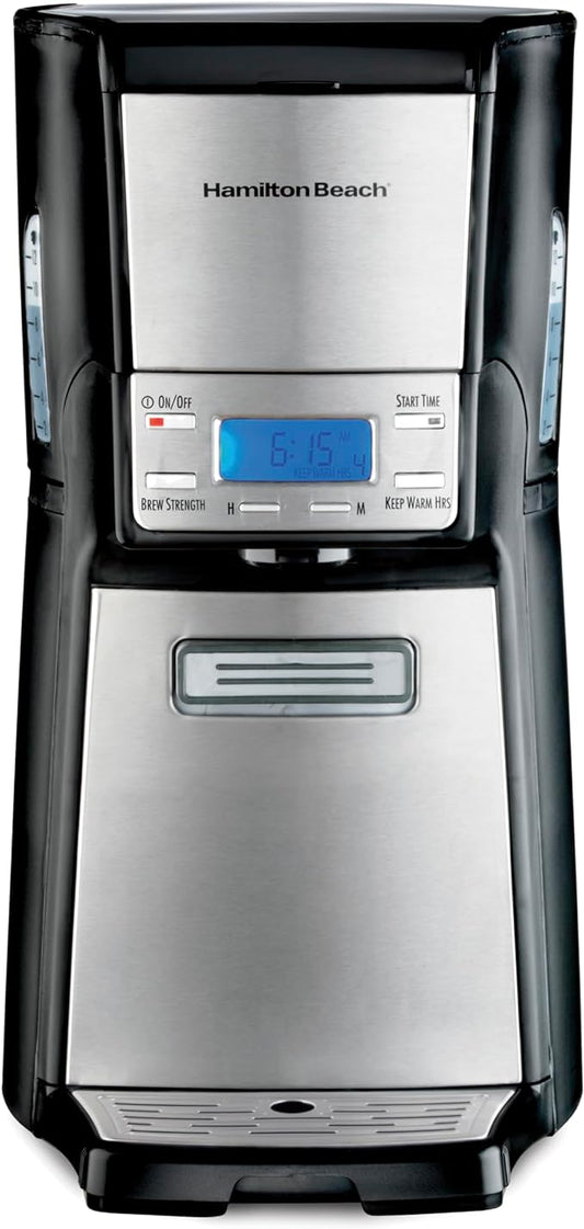 Hamilton Beach One Press Programmable Dispensing Drip Coffee Maker with 12 Cup Internal Brew Pot, Removable Water Reservoir, Black & Stainless Steel (48465)