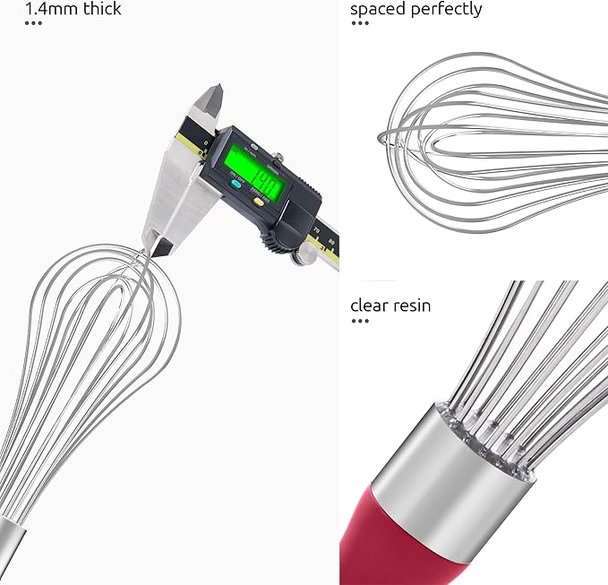 U-Taste Balloon Whisk for Cooking: 18/10 Stainless Steel Kitchen Wire Whisk, Medium Heavy Duty Egg Beater, Manual Baking Mixing Tool with 8 High Flex Wires for Stirring, Blending Sauce (Red)