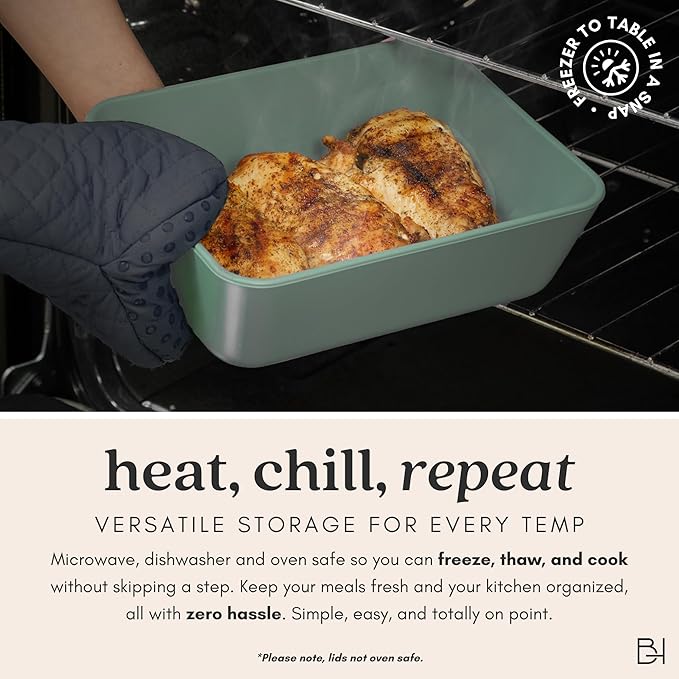 Ceramic Coated Glass Food Storage Container | No PTFE, PFOA, PFAS, and BPA | Reusable Non Toxic Meal Prep Container with Glass Lid | Easy To Store | 8 Cup Square [Willow]