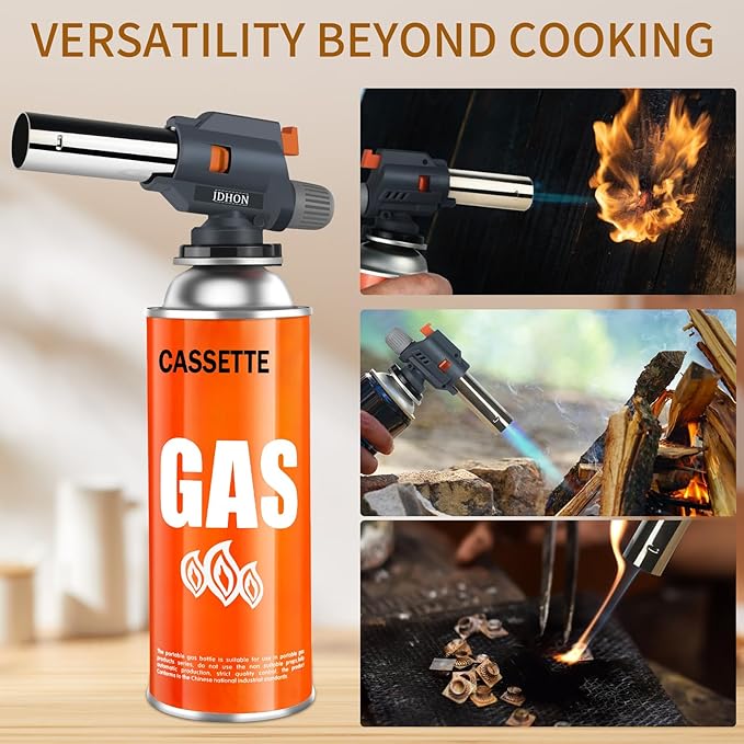 Butane Torch, JDHON Compact Kitchen Torch with Adjustable Flame, Professional Chef Culinary & Grilling Blow Torch Lighter for Cooking, Baking, Soldering, BBQ, Creme Brulee (Butane Fuel Not Included)