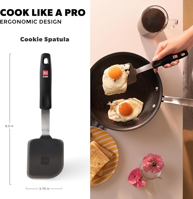 DI ORO Small Silicone Spatula - Kitchen Spatulas for Nonstick Cookware - 600°F Heat-Resistant Thin & Flexible Silicone Turner - BPA Free Mini Egg & Cookie Spatula for Cooking - Dishwasher Safe