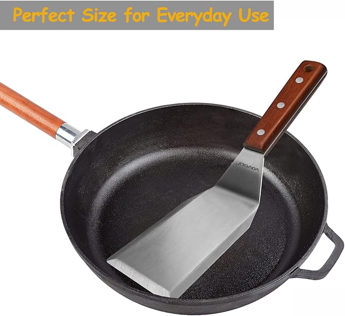 Professional Metal Spatula for Cast Iron Skillets and Flat Top Grills, Full Tang Wooden Handle, Thick Stainless Steel Blade, Smash Burger Spatula Turner for Flipper, Cooking, BBQ, 4.7 x 2.7 Inch