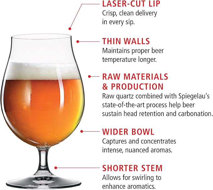 Spiegelau Classic Tulip Beer Glass, European-Made Crystal Drinking Glasses Perfect for Belgian Ales, IPA Beers, Cocktails, Sodas, Beverages, Smoothies, Home Bar Accessories, 15.5 oz, Set of 4