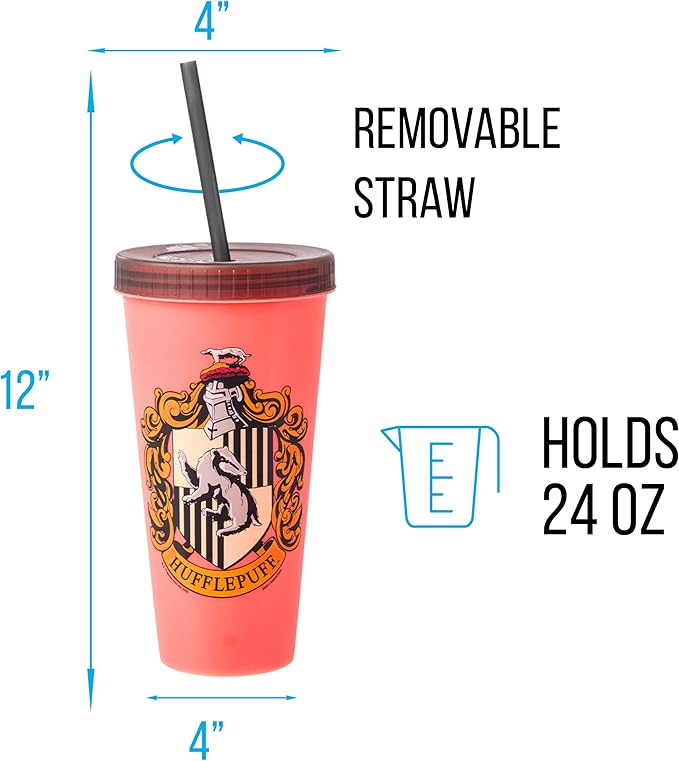 Silver Buffalo Harry Potter House Crests 4 pack Color Change Plastic Tumbler, 24 Ounces