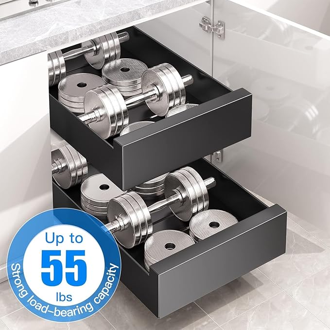 Pull Out Cabinet Organizer Fixed With Adhesive Nano Film,Heavy Duty Storage and Organization Slide Out Pantry Shelves Sliding Drawer Shelf for Kitchen,Bathroom,Living Room,11.8"W x16.9"D x 3.1"H(1PC)