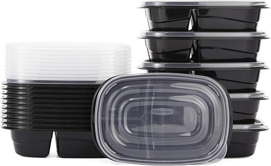 Rubbermaid 32-Piece Food Storage Containers with 2 Compartments and Lids for Lunch, Meal Prep, and Leftovers, Dishwasher Safe, 4.7-Cup, Black