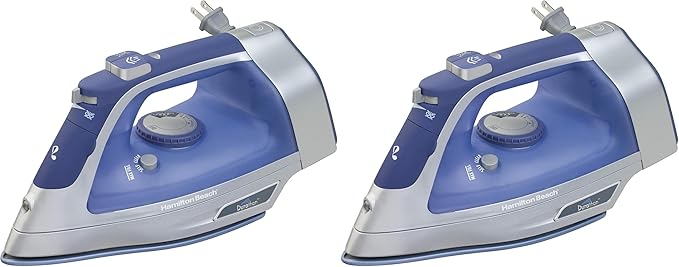 Hamilton Beach Steam Iron & Vertical Steamer for Clothes with Scratch-Resistant Durathon Soleplate, 8' Retractable Cord, 3-Way Auto Shutoff, Anti-Drip, 1500 Watts, Blue (Pack of 2)