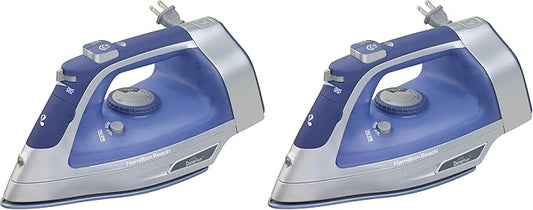 Hamilton Beach Steam Iron & Vertical Steamer for Clothes with Scratch-Resistant Durathon Soleplate, 8' Retractable Cord, 3-Way Auto Shutoff, Anti-Drip, 1500 Watts, Blue (Pack of 2)