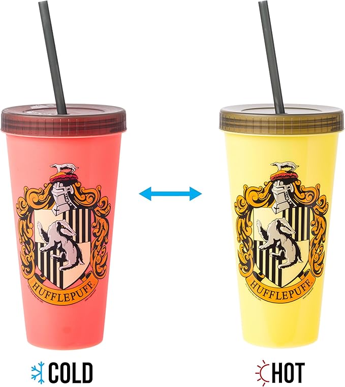 Silver Buffalo Harry Potter House Crests 4 pack Color Change Plastic Tumbler, 24 Ounces