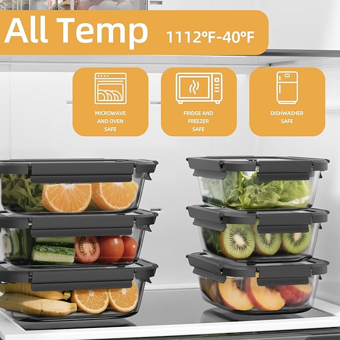 BYLWORKOUT Glass Meal Prep Containers 3 Pack | Borosilicate Food Storage Containers with Airtight Leak-Proof Vented Lids | Microwave, Oven, Freezer & Dishwasher Safe Glass Lunch Boxes for Kitchen