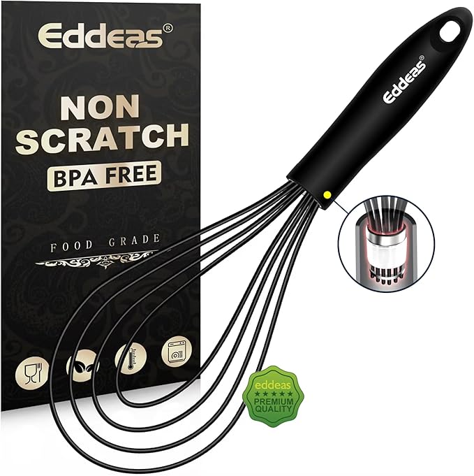 Flat Whisk, EDDEAS Silicone Gravy Whisk for Cooking, Beating, Stirring Gravy and Eggs