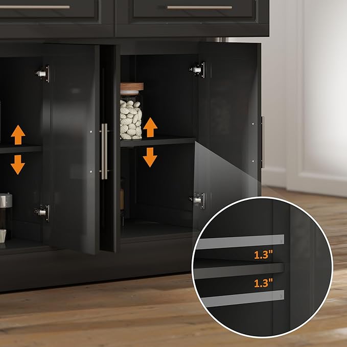 HOMCOM Rolling Kitchen Island Cart with Wheels, Portable Island Table for Kitchen with Stainless Steel Top, Adjustable Shelves, 2 Drawers, Spice, Knife and Towel Rack, Black