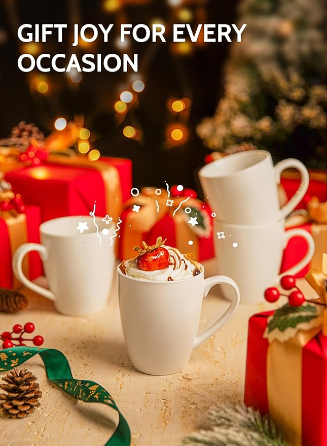 Sweese Porcelain Coffee Mugs - 16 Ounce (Top to the Rim) for Coffee, Latte, Tea, Cocoa, Set of 4, White