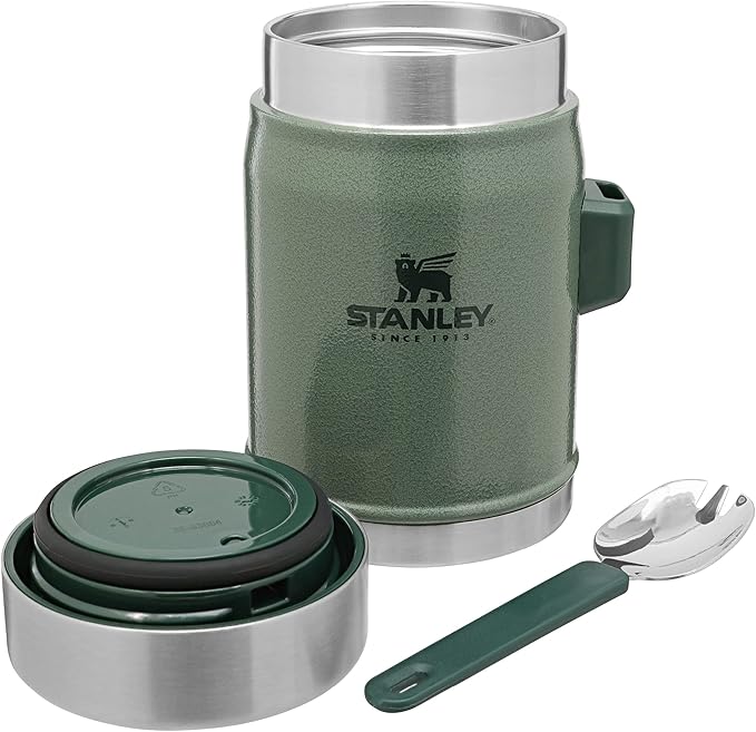 Stanley Classic Legendary Food Jar 0.4L with Spork - Keeps Cold or Hot For 7 Hours - BPA-Free Stainless Steel Soup Flask - Leakproof - Dishwasher Safe - Hammertone Green