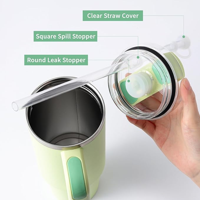 Silicone Spill Stopper Set of 3, Compatible with Stanley Cup 40oz/ 30oz, Tumbler Accessories, Including 2 Straw Cover Cap, 2 Square Spill Stopper and 2 Round Leak Stopper