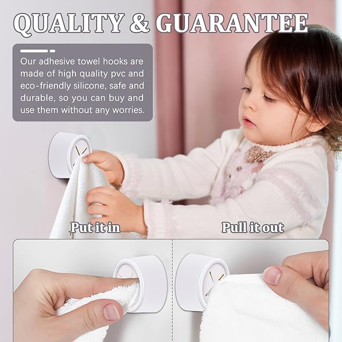 3 Pieces Kitchen Towel Hooks Round Adhesive Dish Towel Hook Premium Chrome Finish & Easy Installation Wall Mount Hand Towel Hook Ideal as Bathroom, Shower or Outdoor Towel Holders (White)
