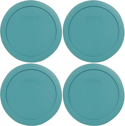 Pyrex 7201-PC Turquoise Round 4 Cup Plastic Storage Lid, Made in USA - 4 Pack