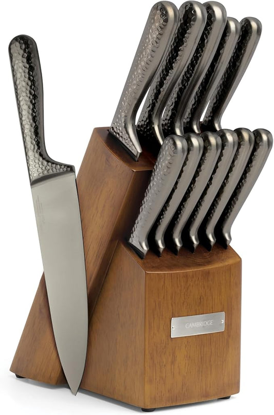 Cambridge Silversmiths Nero Cutlery Set with Block, Stainless Steel,12-Piece