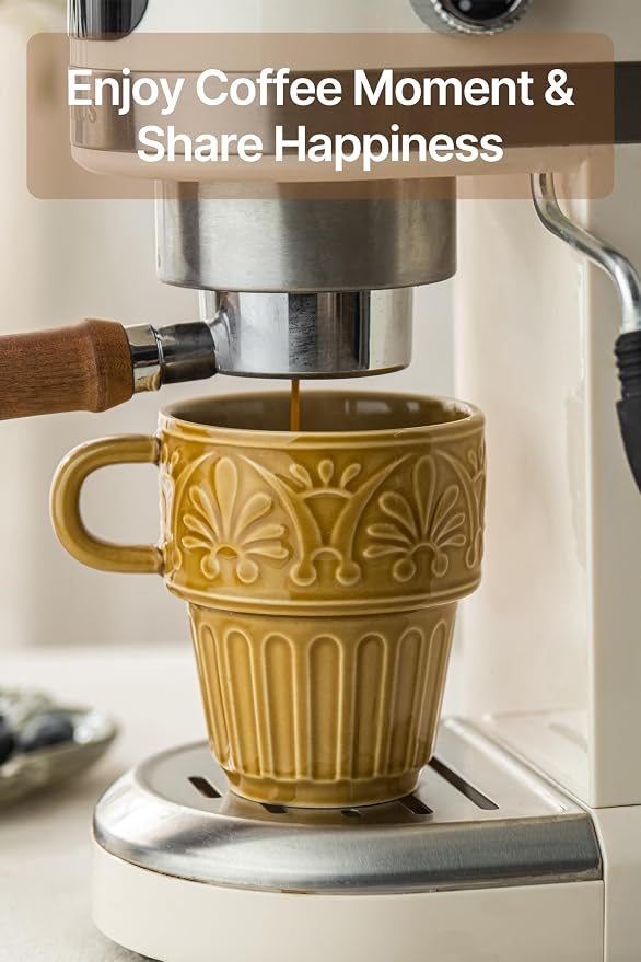 Cappuccino Cups, Espresso Cups, Stackable Mug Set of 6, Ceramic Coffee Mug 6 OZ - Image 7