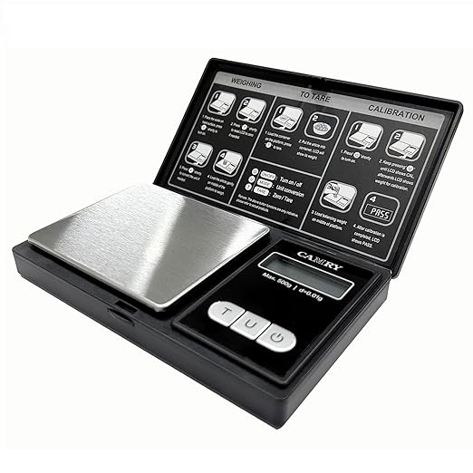 CAMRY Digital Pocket Gram Scale 500g/0.1g, Small Digital Scales Grams Ounces Grains, Herb Scale, Jewelry Scale, Portable Travel Food Scale, LCD Backlight Display with Tare Function