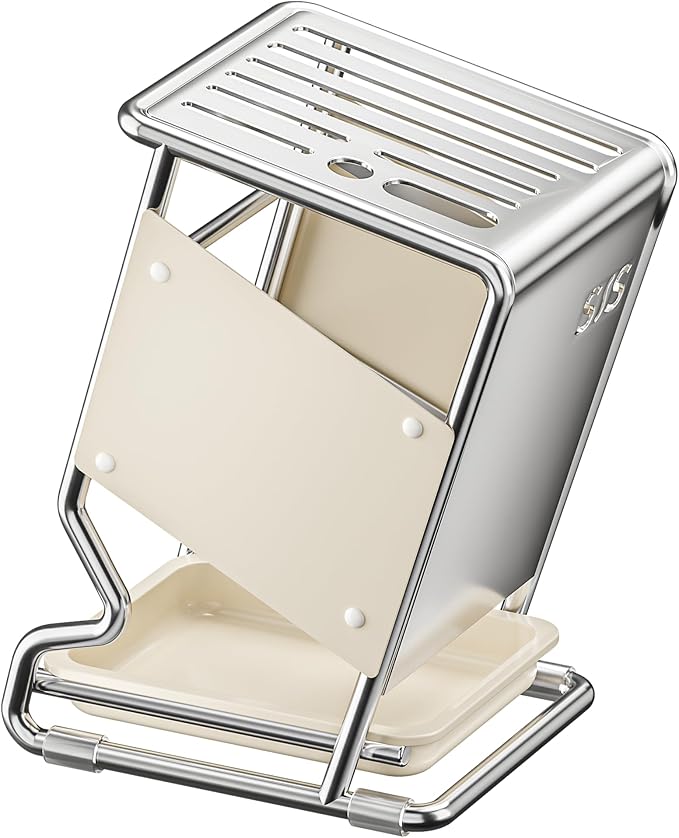 Knife Block Holder without Knives, Universal Kitchen Storage Stand, Safe Space Saver Large Volume Stable Knife Storage With a drip tray at the base Detachable for Easy Cleaning - White