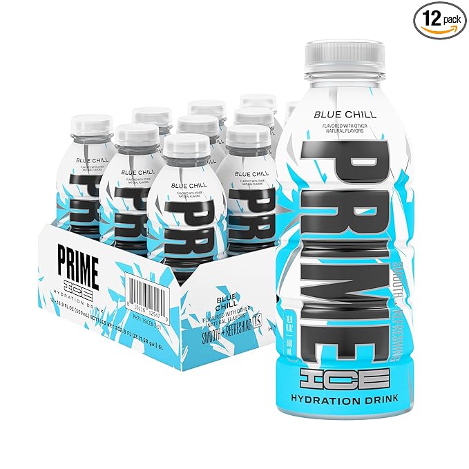 PRIME Hydration ICE BLUE CHILL, Sports Drinks, Electrolyte Enhanced for Ultimate Hydration, 250mg BCAAs, B Vitamins, Antioxidants, Low Sugar, 16.9 Fl Oz, 12 Pack