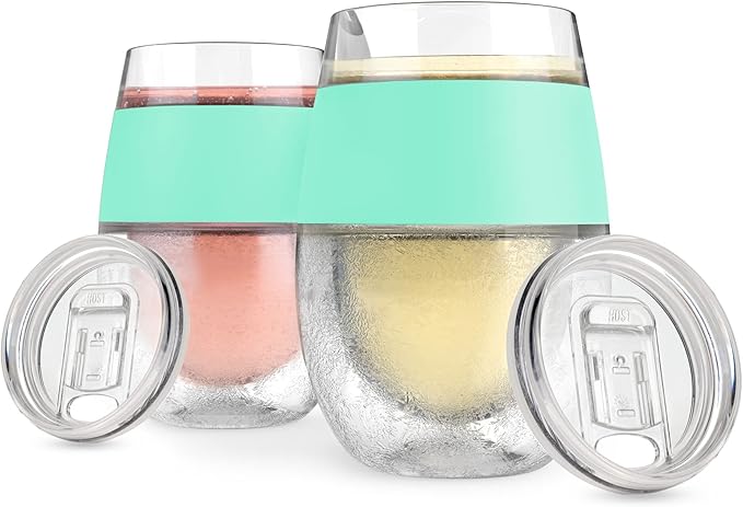 Host Wine Freeze Cup with Lid, Double Wall Insulated, Cooling Freezable Drink with Gel, Glasses for Red and White Wine, 8.5 oz, Set of 2, Mint